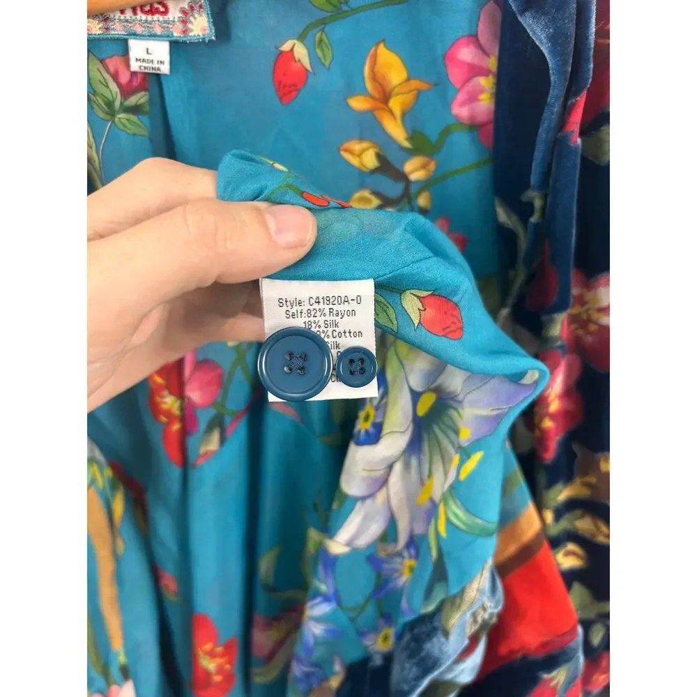 Johnny Was Floral Velvet‎ Silk Blend Blazer Navy Blue Jacket C41920A-0 Large